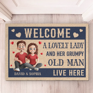 A Lovely Lady And Her Grumpy Old Man Live Here - Couple Personalized Custom Home Decor Decorative Mat - House Warming Gift For Husband Wife, Anniversary