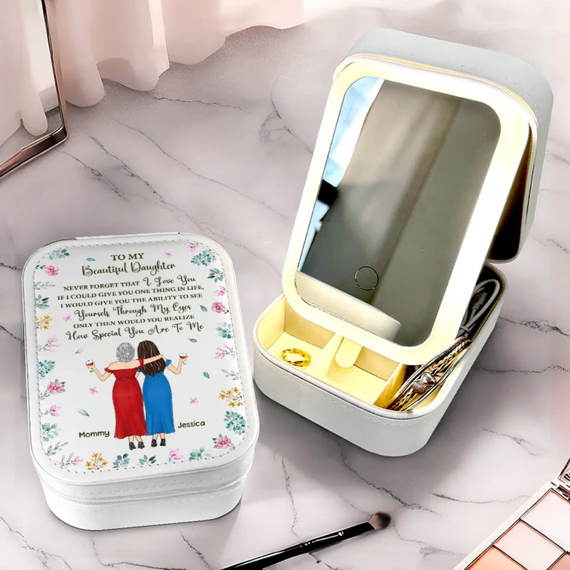 Never Forget That I Love You - Family Personalized Custom Jewelry Box LED Makeup - Gift For Mom, Daughter