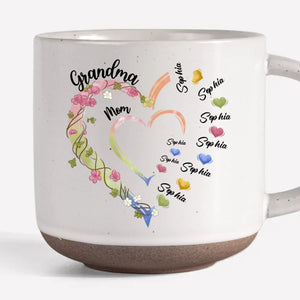Une douce façon de célébrer son passage de maman à grand-mère - Tasse en poterie personnalisée imprimée pour la famille - Cadeau pour maman et grand-mère
