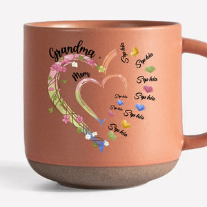 Une douce façon de célébrer son passage de maman à grand-mère - Tasse en poterie personnalisée imprimée pour la famille - Cadeau pour maman et grand-mère