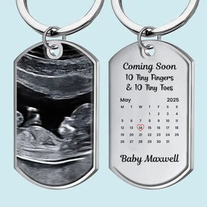 Porte-clés personnalisé avec photo « En attente du plus doux bonjour » - Cadeau pour la fête des mères, baby shower, première maman
