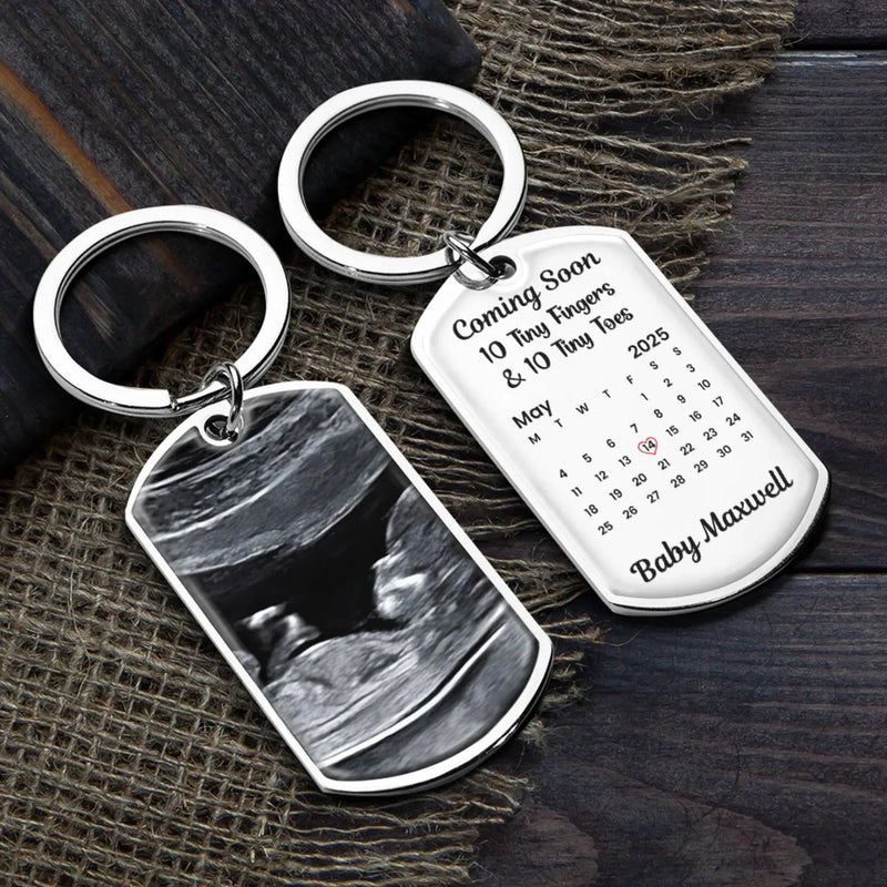 Custom Photo Waiting For The Sweetest Hello - Family Personalized Custom Keychain - Mother's Day, Baby Shower Gift, Gift For First Mom