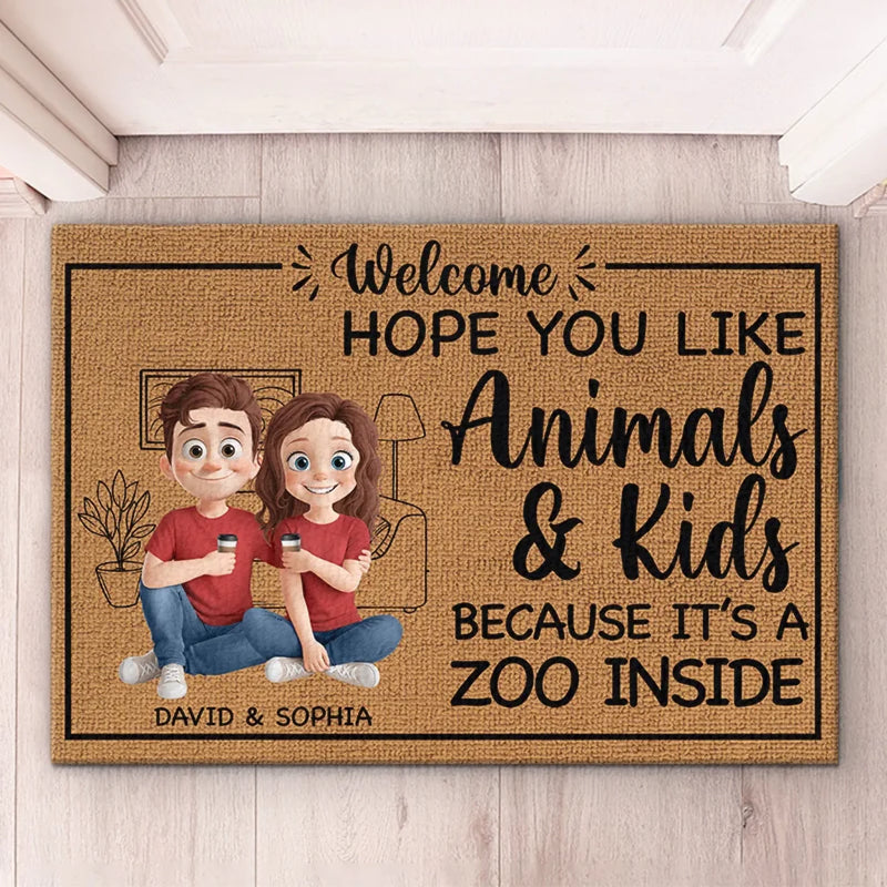 It's A Zoo Inside - Couple Personalized Custom Home Decor Decorative Mat - House Warming Gift For Husband Wife, Anniversary