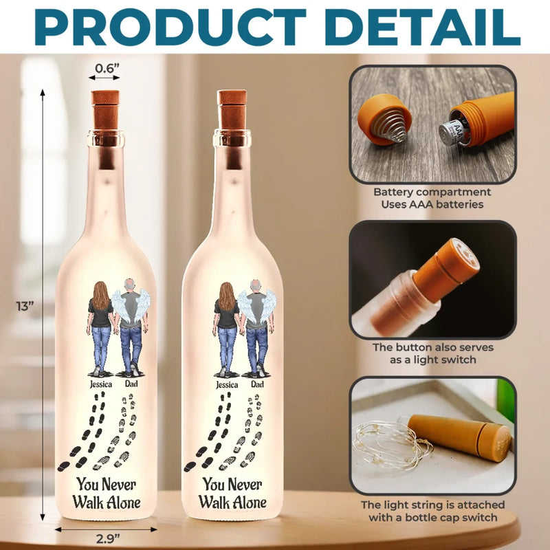You Never Walk Alone - Memorial Personalized Custom Bottle Lamp - Sympathy Gift For Family Members