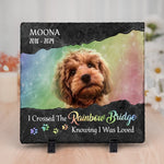 Custom Photo Waiting At The Rainbow Bridge - Memorial Personalized Custom Square Shaped Stone With Stand - Sympathy Gift For Pet Owners, Pet Lovers