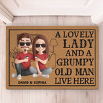 A Lovely Lady And A Grumpy Old Man Live Here - Couple Personalized Custom Home Decor Decorative Mat - House Warming Gift For Couple, Husband, Wife