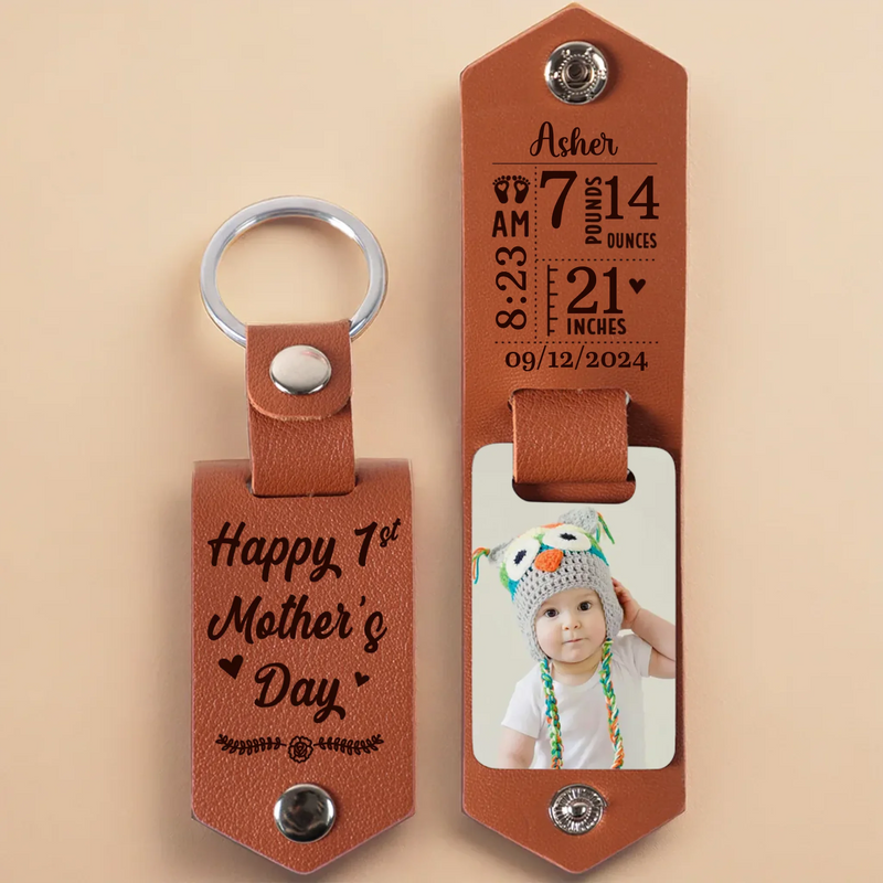 Custom Photo My Mom, My Greatest Gift - Family Personalized Custom Engraved Leather Keychain - Mother's Day, Baby Shower Gift, Gift For First Mom
