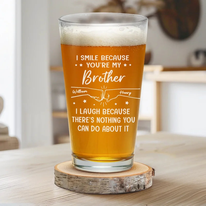 Blood Makes Us Brothers - Family Personalized Custom Beer Glass - Gift For Family Members