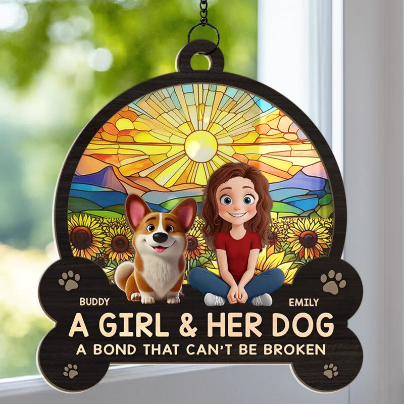 Unbreakable Bond, Forever Shining - Dog Personalized Window Hanging Suncatcher Ornament - Gift For Dog Lovers, Kids, Daughters