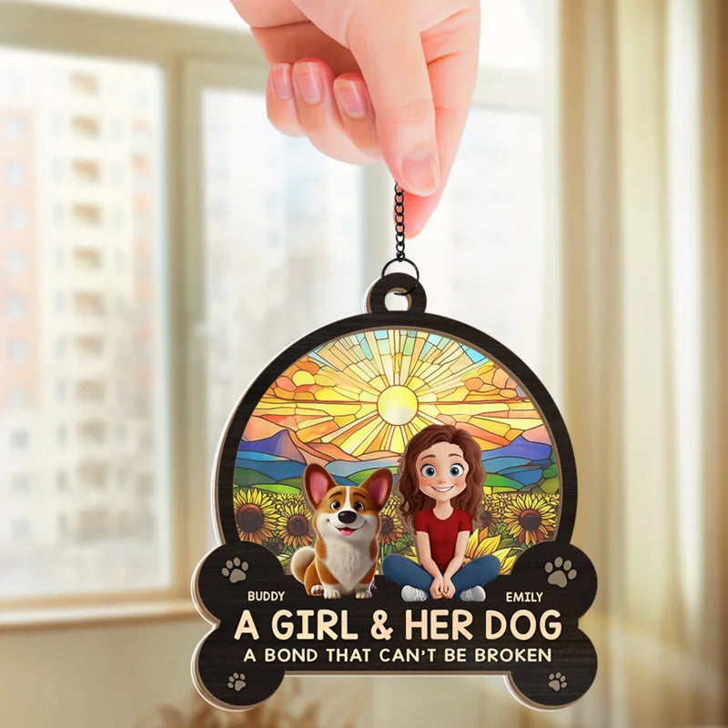 Unbreakable Bond, Forever Shining - Dog Personalized Window Hanging Suncatcher Ornament - Gift For Dog Lovers, Kids, Daughters
