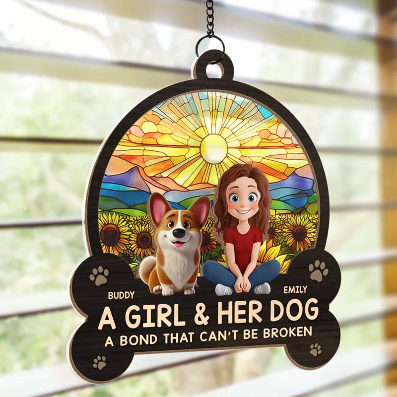 Unbreakable Bond, Forever Shining - Dog Personalized Window Hanging Suncatcher Ornament - Gift For Pet Owners, Pet Lovers