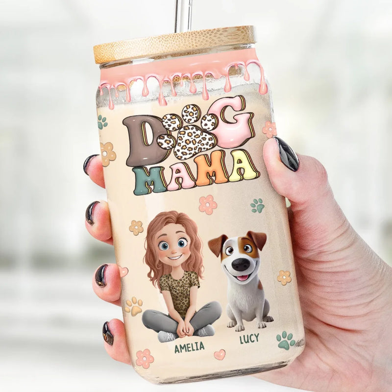 Proud Dog Mom For Life - Dog & Cat Personalized Custom Glass Cup, Iced Coffee Cup -  Gift For Pet Owners, Pet Lovers