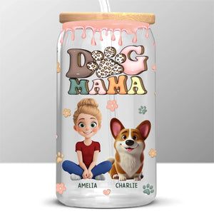 Fière maman de chien pour la vie - Tasse en verre personnalisée pour chien et chat, tasse à café glacé - Cadeau pour propriétaires d'animaux et amoureux des animaux