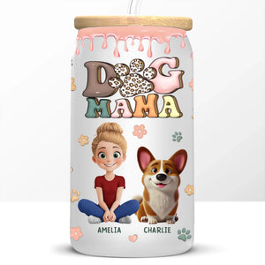 Fière maman de chien pour la vie - Tasse en verre personnalisée pour chien et chat, tasse à café glacé - Cadeau pour propriétaires d'animaux et amoureux des animaux