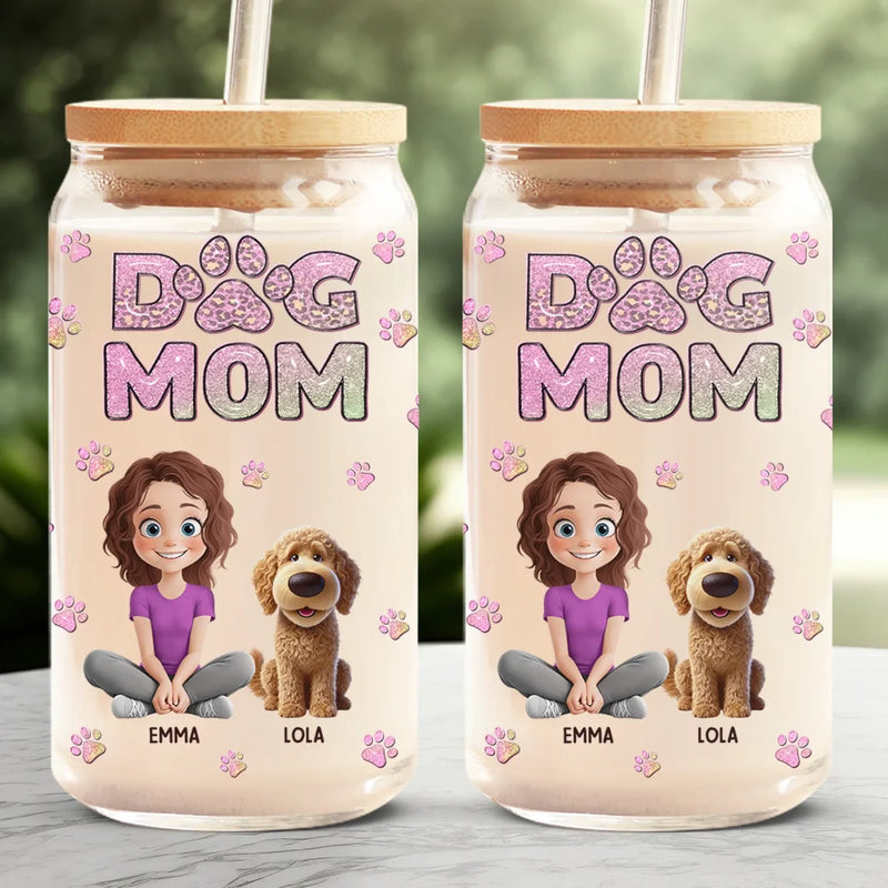 Fur Mama And Loving It - Dog & Cat Personalized Custom Glass Cup, Iced Coffee Cup -  Gift For Pet Owners, Pet Lovers