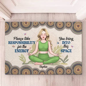 Respirez profondément, vivez pleinement - Tapis décoratif personnalisé pour la maison - Cadeau de pendaison de crémaillère pour les amateurs de yoga