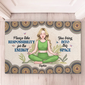 Respirez profondément, vivez pleinement - Tapis décoratif personnalisé pour la maison - Cadeau de pendaison de crémaillère pour les amateurs de yoga