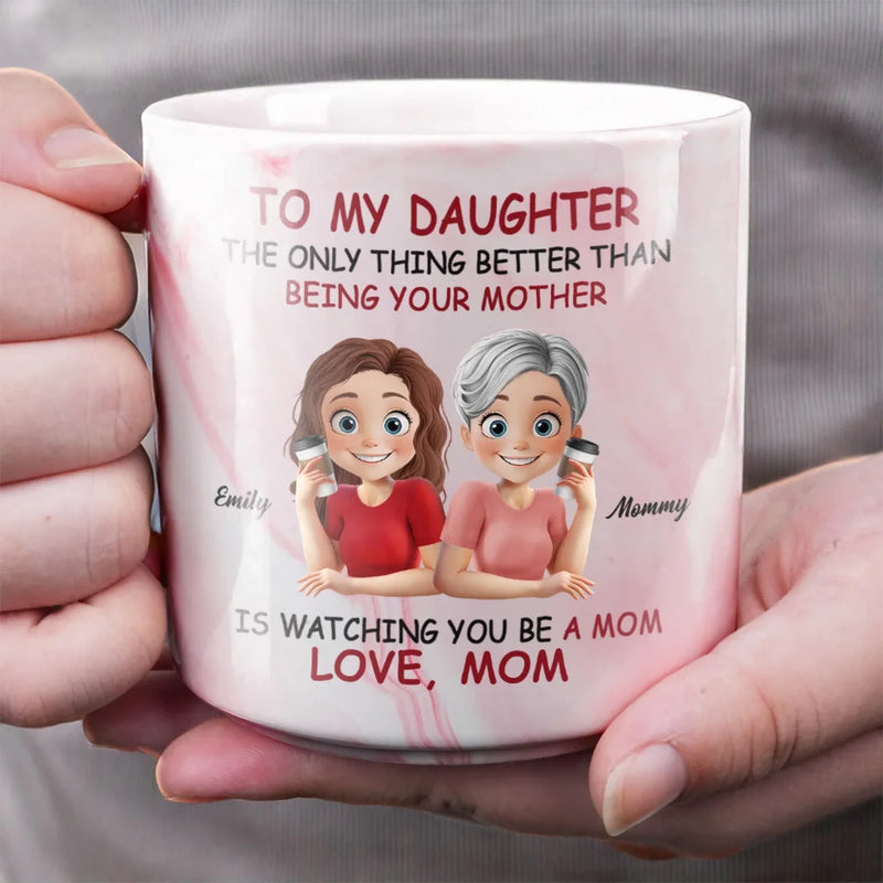 Her Love Is My Greatest Strength - Family Personalized Custom Marble Mug - Gift For Mom, Daughter