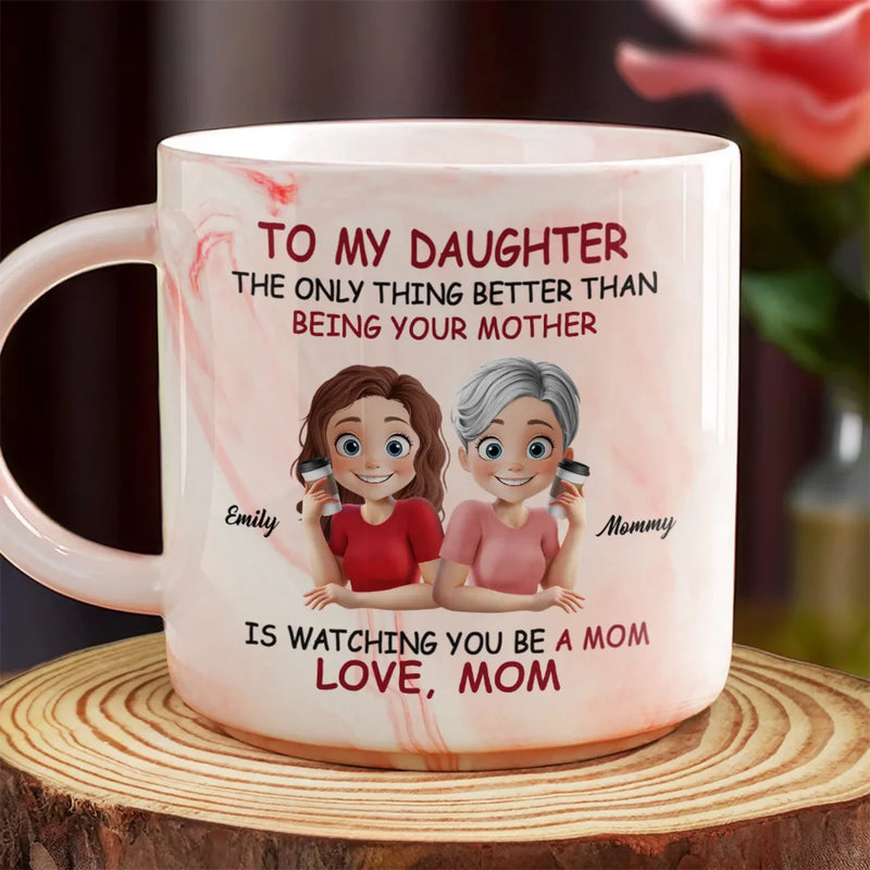Her Love Is My Greatest Strength - Family Personalized Custom Marble Mug - Gift For Daughter, Mom