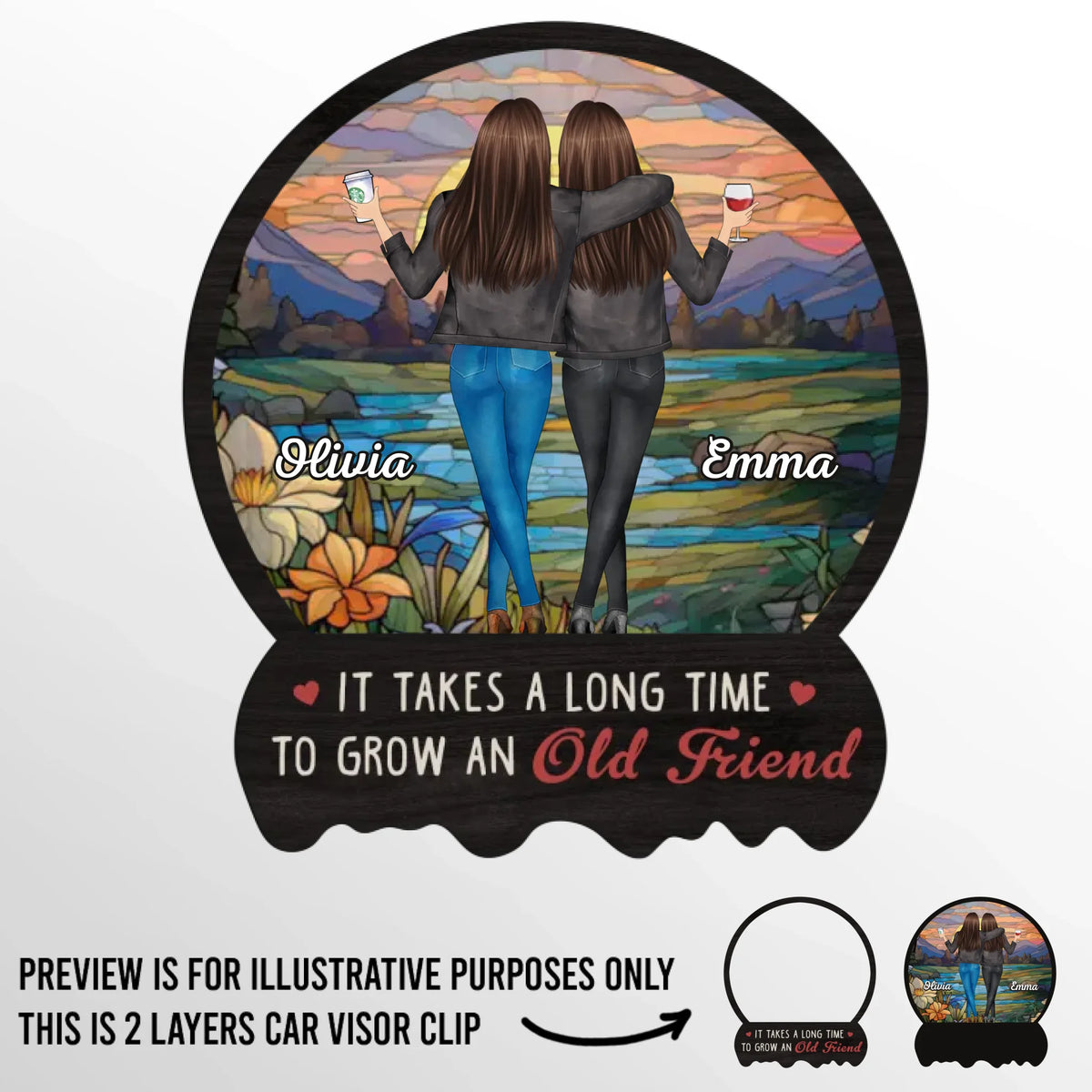 Grow An Old Friend - Bestie Personalized Custom Car Visor Clip - Gift For Best Friends, BFF, Sisters