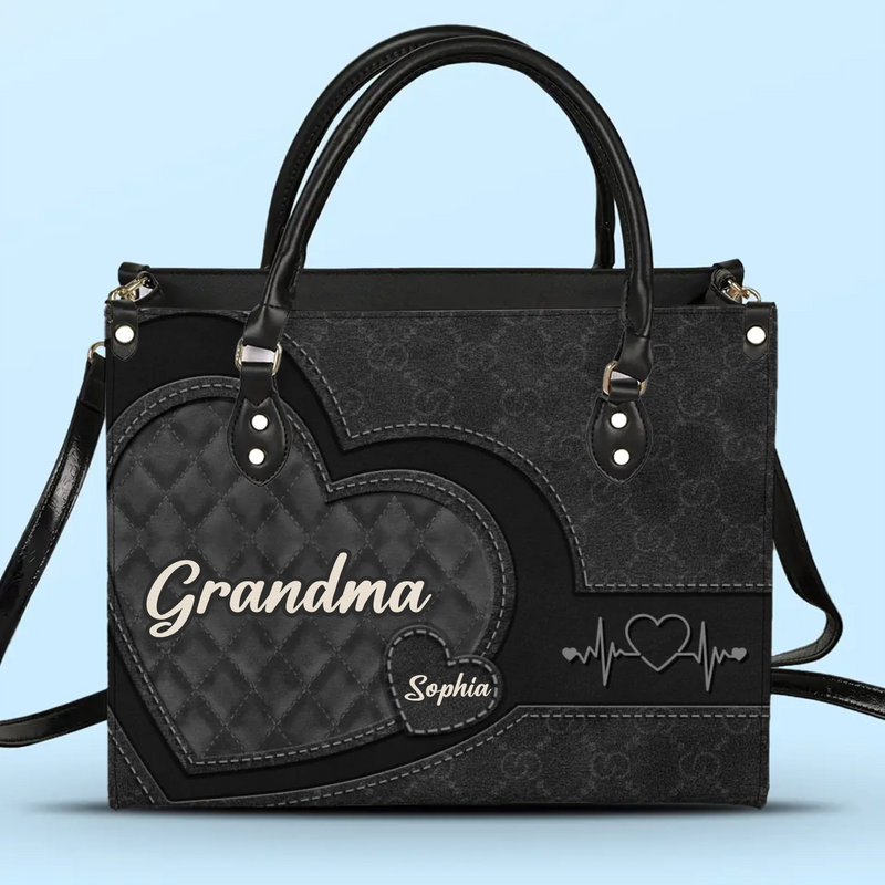 Grandma’s Love Is Endless - Family Personalized Custom Leather Handbag - Gift For Mom, Grandma