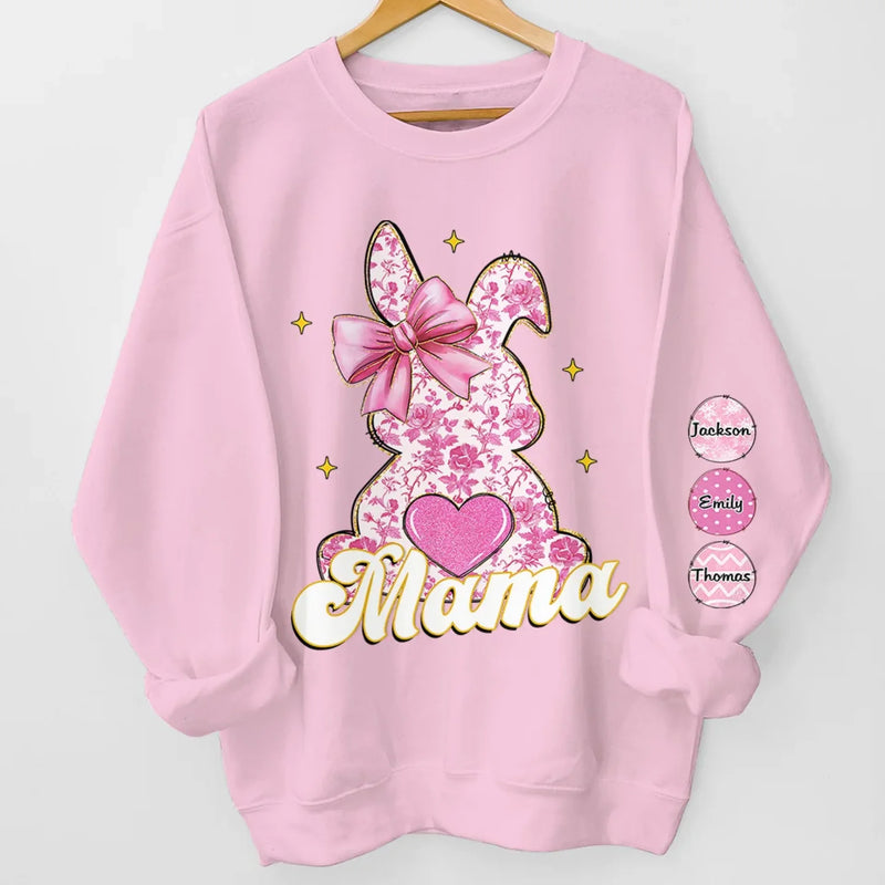 Mama Bunny & Her Little Loves - Family Personalized Custom Unisex Sweatshirt, Hoodie With Design On Sleeve - Easter Gift For Mom, Grandma