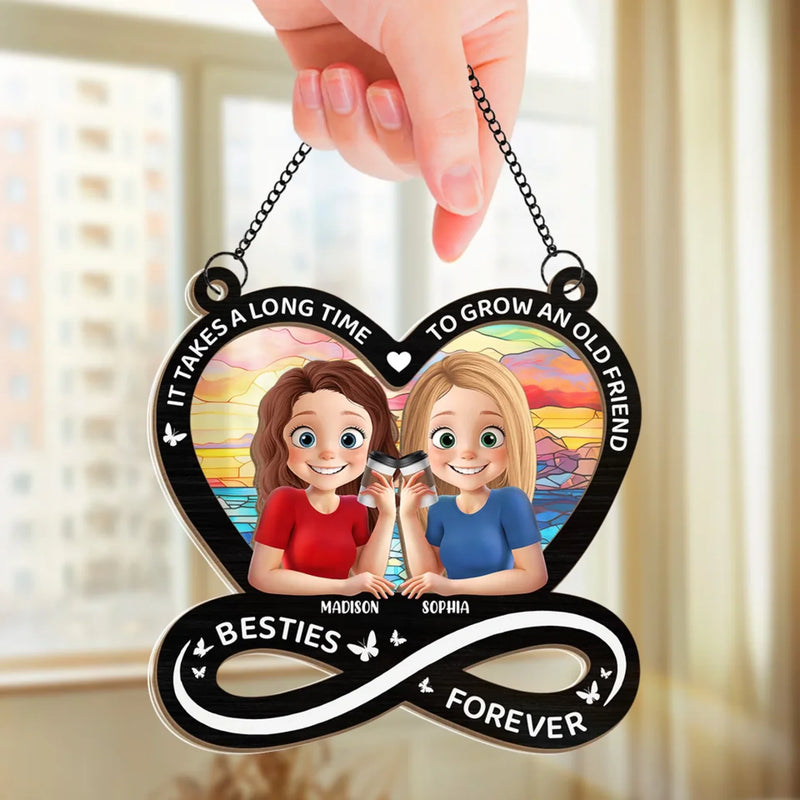 Real Friendship Transcends Time And Space - Bestie Personalized Window Hanging Suncatcher Ornament - Gift For Best Friends, BFF, Bestie