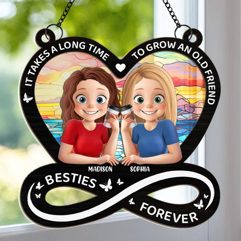 Real Friendship Transcends Time And Space - Bestie Personalized Window Hanging Suncatcher Ornament - Gift For Best Friends, BFF, Sisters