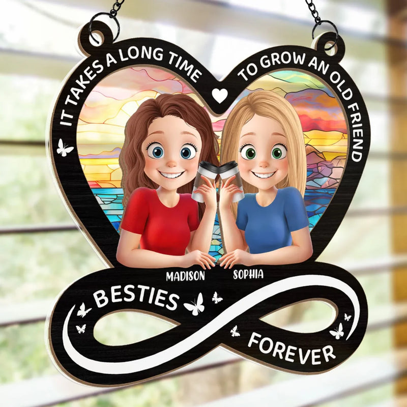 Real Friendship Transcends Time And Space - Bestie Personalized Window Hanging Suncatcher Ornament - Gift For Best Friends, BFF, Sisters