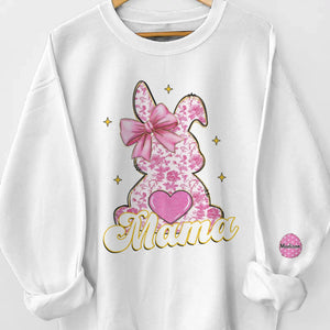 Maman Lapin et ses Petits Amours - Sweat-shirt unisexe personnalisé avec motif sur la manche - Cadeau de Pâques pour maman et grand-mère