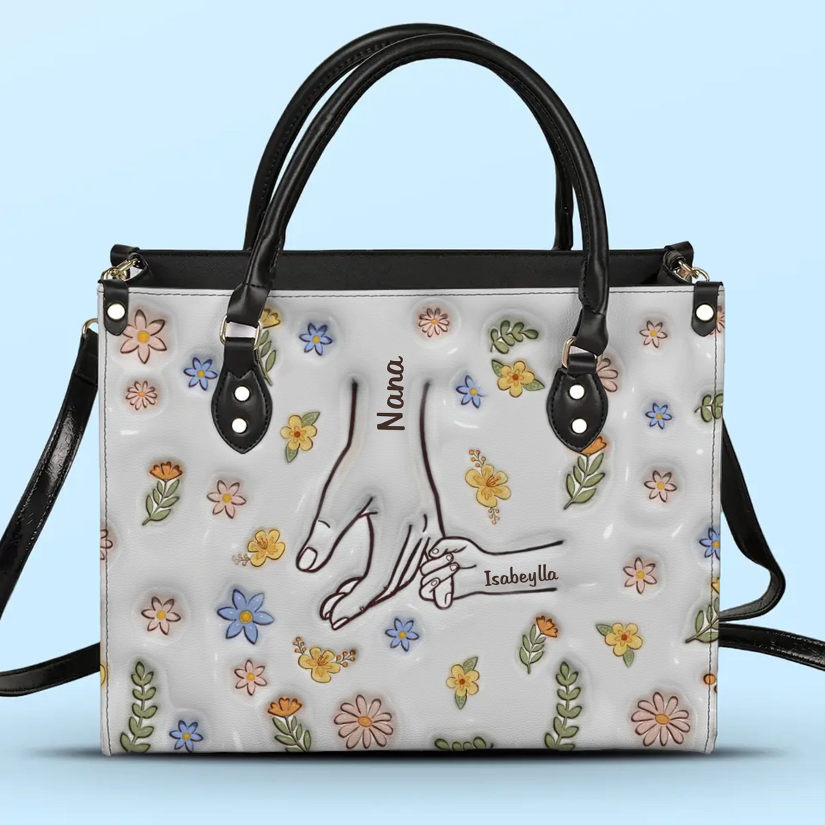 Grandma’s Touch Is A Hug For The Soul - Family Personalized Custom 3D Inflated Effect Printed Leather Handbag - Gift For Mom, Grandma