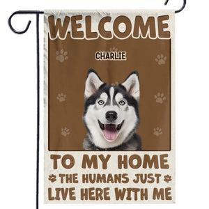 Photo personnalisée « Bienvenue chez moi » – Drapeau personnalisé pour chien et chat – Cadeau pour les propriétaires et les amoureux des animaux