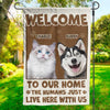 Photo personnalisée « Bienvenue chez moi » – Drapeau personnalisé pour chien et chat – Cadeau pour les propriétaires et les amoureux des animaux