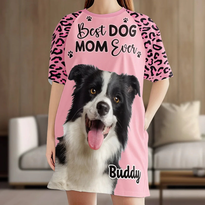 Custom Photo Happiness Is A Pup By Your Side - Dog & Cat Personalized Custom Women's Sleep Tee - Gift For Pet Owners, Pet Lovers