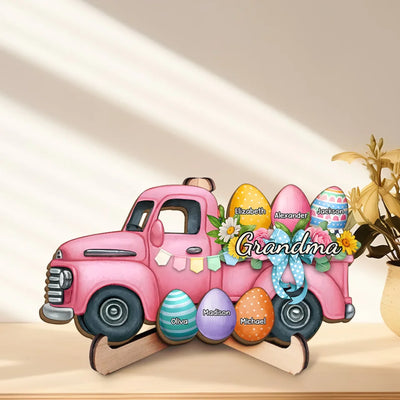 Grandma’s Love Is Home - Family Personalized Custom 2-Layered Wooden Plaque With Stand - Easter Gift For Mom, Grandma