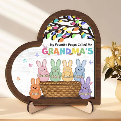 Grandma’s Heart Is Pure Gold - Family Personalized Custom 2-Layered Wooden Plaque With Stand - Easter Gift For Mom, Grandma