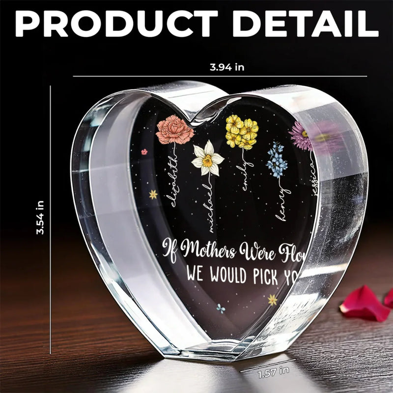 Flowers Bloom In Mother's Garden Of Love - Family Personalized Custom 3D Crystal Heart Shaped - Mother's Day, Gift For Mom, Daughter