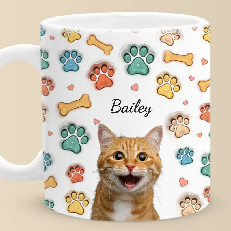 Custom Photo My Cat Runs The House, I Just Pay The Rent - Dog & Cat Personalized Custom 3D Inflated Effect Printed Mug - Gift For Pet Owners, Pet Lovers