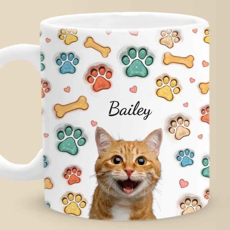 Custom Photo My Cat Runs The House, I Just Pay The Rent - Dog & Cat Personalized Custom 3D Inflated Effect Printed Mug - Gift For Pet Owners, Pet Lovers