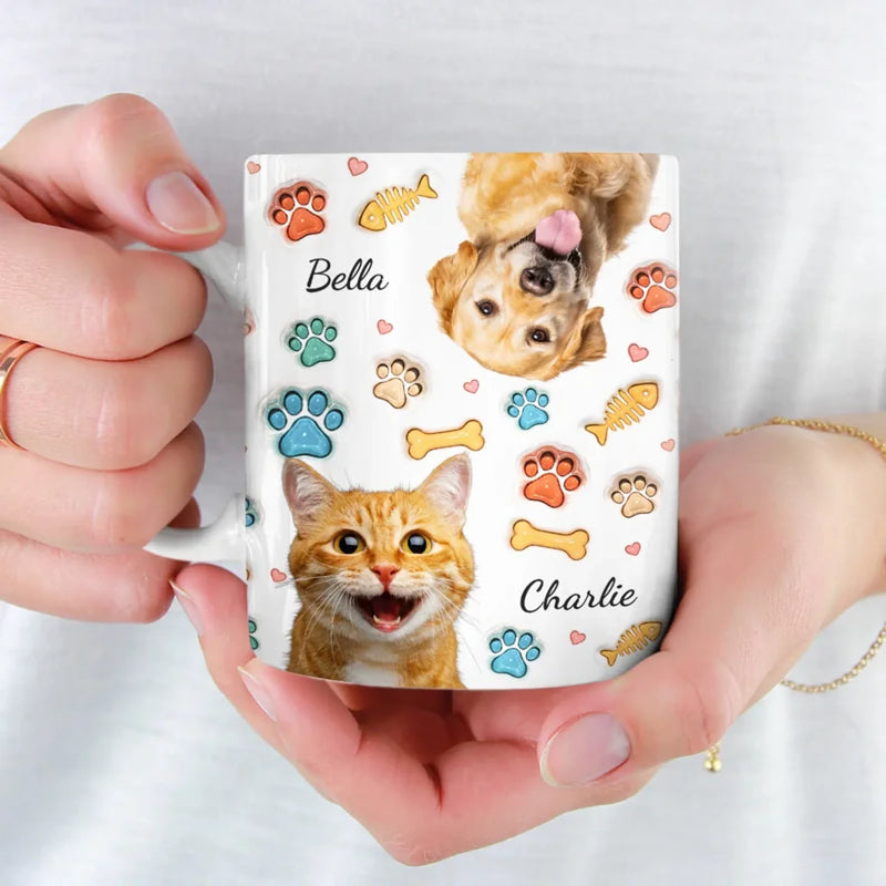Custom Photo My Cat Runs The House, I Just Pay The Rent - Dog & Cat Personalized Custom 3D Inflated Effect Printed Mug - Gift For Pet Owners, Pet Lovers