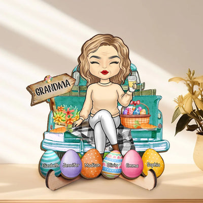 A Grandma’s Love Never Goes Out Of Style - Family Personalized Custom 2-Layered Wooden Plaque With Stand - Easter Gift For Mom, Grandma