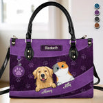 Paws, Love, And Happiness - Dog & Cat Personalized Custom Leather Handbag - Gift For Dog Lovers, Cat Lovers