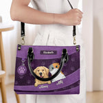 Paws, Love, And Happiness - Dog & Cat Personalized Custom Leather Handbag - Gift For Dog Lovers, Cat Lovers