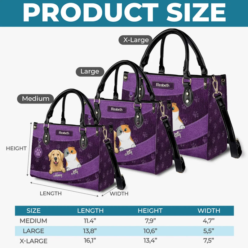 Paws, Love, And Happiness - Dog & Cat Personalized Custom Leather Handbag - Gift For Dog Lovers, Cat Lovers