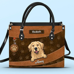 Paws, Love, And Happiness - Dog & Cat Personalized Custom Leather Handbag - Gift For Dog Lovers, Cat Lovers