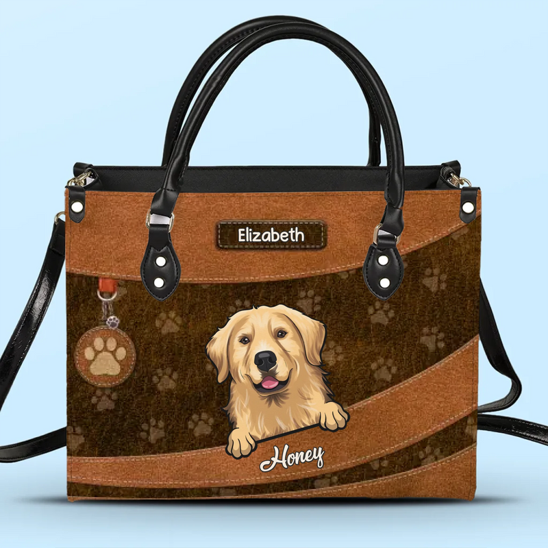 Paws, Love, And Happiness - Dog & Cat Personalized Custom Leather Handbag - Gift For Dog Lovers, Cat Lovers