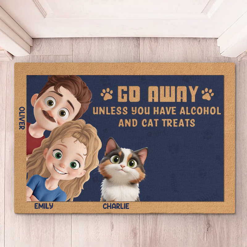 No Treats, No Welcome - Couple Personalized Custom Home Decor Decorative Mat - House Warming Gift For Husband Wife, Anniversary, Pet Owners, Pet Lovers