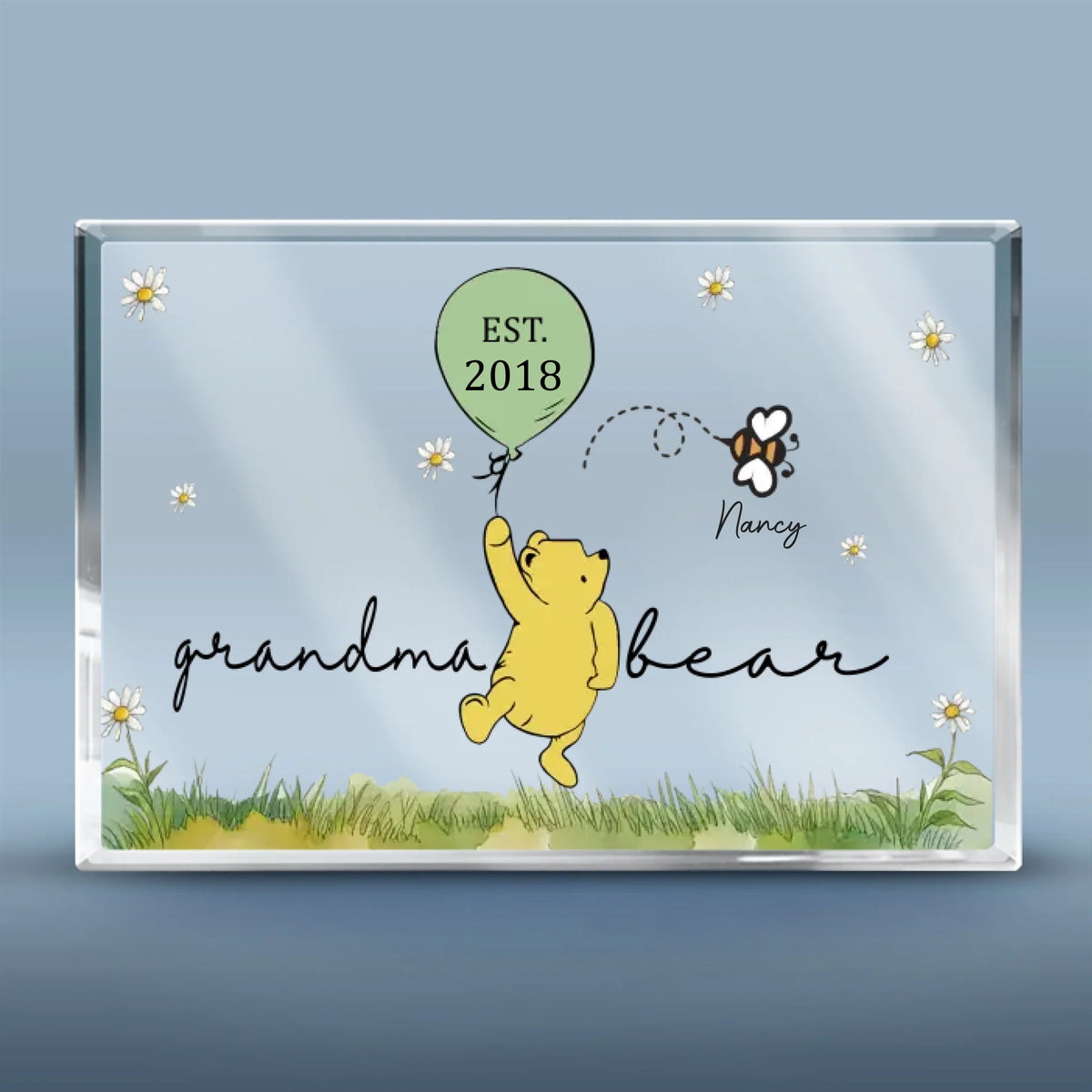 Grandma Bear And Her Sweet Honeybees - Family Personalized Custom Rectangle Shaped Acrylic Plaque - Mother's Day, Gift For Mom, Grandma