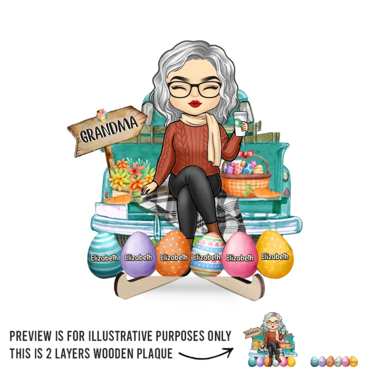 A Grandma’s Love Never Goes Out Of Style - Family Personalized Custom 2-Layered Wooden Plaque With Stand - Easter Gift For Mom, Grandma