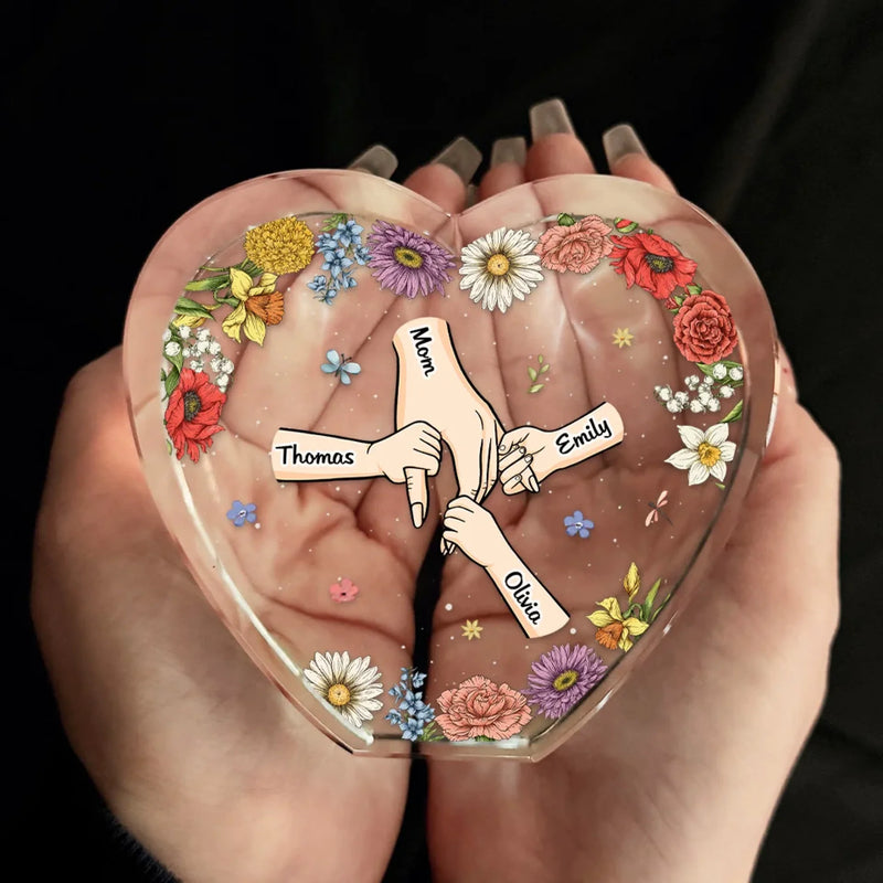 Mom’s Hand, My Comfort - Family Personalized Custom 3D Crystal Heart Shaped - Mother's Day, Gift For Mom, Daughter